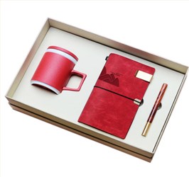 粗陶杯+笔记本+红木笔 商务礼盒三件套